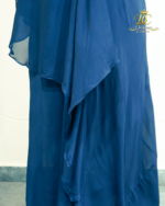 Midnight Blue Sequin and Chiffon Asymmetric Draped Evening Gown - Image 2