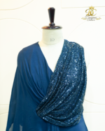 Midnight Blue Sequin and Chiffon Asymmetric Draped Evening Gown - Image 3