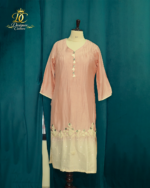 Blush Pink to Cream Ombre Silk Kurta Set with Coin & Tassel Accents - Image 3
