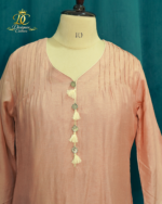 Blush Pink to Cream Ombre Silk Kurta Set with Coin & Tassel Accents - Image 4