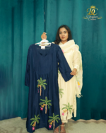 Designer Hand-Embroidered Tropical Palm Motif Silk Kurta Set with Organza Dupatta - Image 2