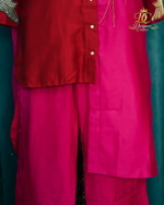 Designer Couture Two-Tone Silk Tunic and Pants Set – Deep Red & Hot Pink - Image 5