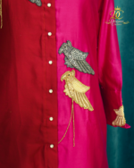 Designer Couture Two-Tone Silk Tunic and Pants Set – Deep Red & Hot Pink - Image 3