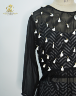 Designer Couture Black Tiered Maxi Dress - Chevron Pattern Inner with White Sequin Tassels - Image 2