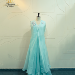 Sky Blue Hand-Embroidered Organza Overlay Indo-Western Gown