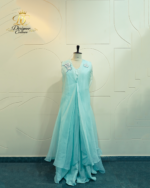 Sky Blue Hand-Embroidered Organza Overlay Indo-Western Gown