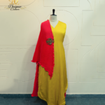 Sunshine Yellow Silk Suit with Crimson Pleated Dupatta & Brooch