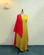 Sunshine Yellow Silk Suit with Crimson Pleated Dupatta & Brooch