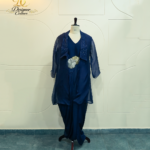 Midnight Blue Hand-Embellished Dhoti Set with Sheer Jacket