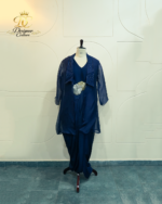 Midnight Blue Hand-Embellished Dhoti Set with Sheer Jacket
