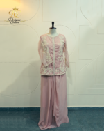Blush Pink Embroidered Jacket & Draped Skirt Set