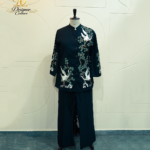 Midnight Black Crane Hand-Embroidered Co-Ord Set
