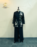 Midnight Black Crane Hand-Embroidered Co-Ord Set
