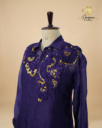 Deep Purple Sequin-Appliqué Collared Co-ord Set - Image 2