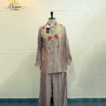 Taupe Silk Floral Embroidered Co-Ord Set