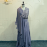 Steel Grey Sequined Drape Gown