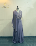 Steel Grey Sequined Drape Gown