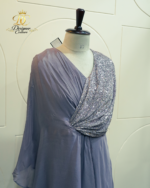 Steel Grey Sequined Drape Gown - Image 3