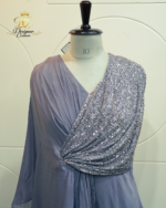 Steel Grey Sequined Drape Gown - Image 4