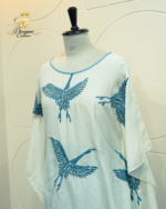 Sky-Blue Crane Embroidered Ombré Silk Kaftan Set - Image 3