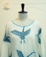 Sky-Blue Crane Embroidered Ombré Silk Kaftan Set - Image 4