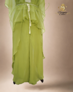 Olive Lime Organza Embroidered Kaftan Set - Image 2