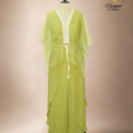 Olive Lime Organza Embroidered Kaftan Set