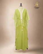 Olive Lime Organza Embroidered Kaftan Set