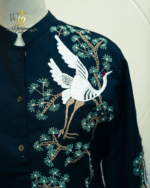 Midnight Black Crane Hand-Embroidered Co-Ord Set - Image 3