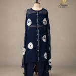 Midnight Navy Shibori Print Front-Button Cape Set