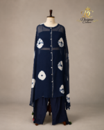 Midnight Navy Shibori Print Front-Button Cape Set