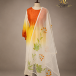 Tangerine & Marigold Ombré Suit Set with Floral Organza Dupatta