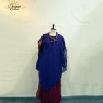 Royal Indigo & Wine Handloom Silk Poncho Set