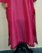 Magenta Silk Kurta Set with Intricate Floral Neck Embroidery & Scalloped Borders - Image 4