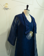 Midnight Blue Hand-Embellished Dhoti Set with Sheer Jacket - Image 2
