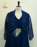 Midnight Blue Hand-Embellished Dhoti Set with Sheer Jacket - Image 3