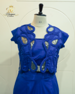Royal Blue Embellished Jacket & Front-Slit Skirt Co-Ord Set - Image 3