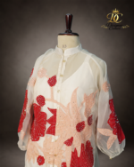 Crimson Bloom Embroidered Organza Co-Ord Set - Image 2