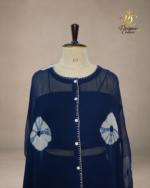 Midnight Navy Shibori Print Front-Button Cape Set - Image 3