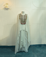 Ivory Mirror-Embellished Cape Kaftan Set