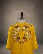 Sunshine Mustard Mandarin Collar Short Kurti Skirt Co-ord Set - Image 2