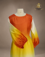 Tangerine & Marigold Ombré Suit Set with Floral Organza Dupatta - Image 3