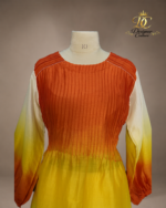 Tangerine & Marigold Ombré Suit Set with Floral Organza Dupatta - Image 2
