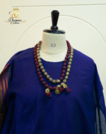 Royal Indigo & Wine Handloom Silk Poncho Set - Image 3