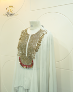 Ivory Mirror-Embellished Cape Kaftan Set - Image 3