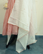 Peach Checkered Anarkali Suit Set with Embroidered Neckline & Scalloped Dupatta - Image 2