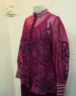 Royal Plum Embroidered Organza Co-Ord Set - Image 2