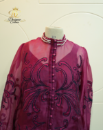 Royal Plum Embroidered Organza Co-Ord Set - Image 3