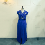 Royal Blue Embellished Jacket & Front-Slit Skirt Co-Ord Set