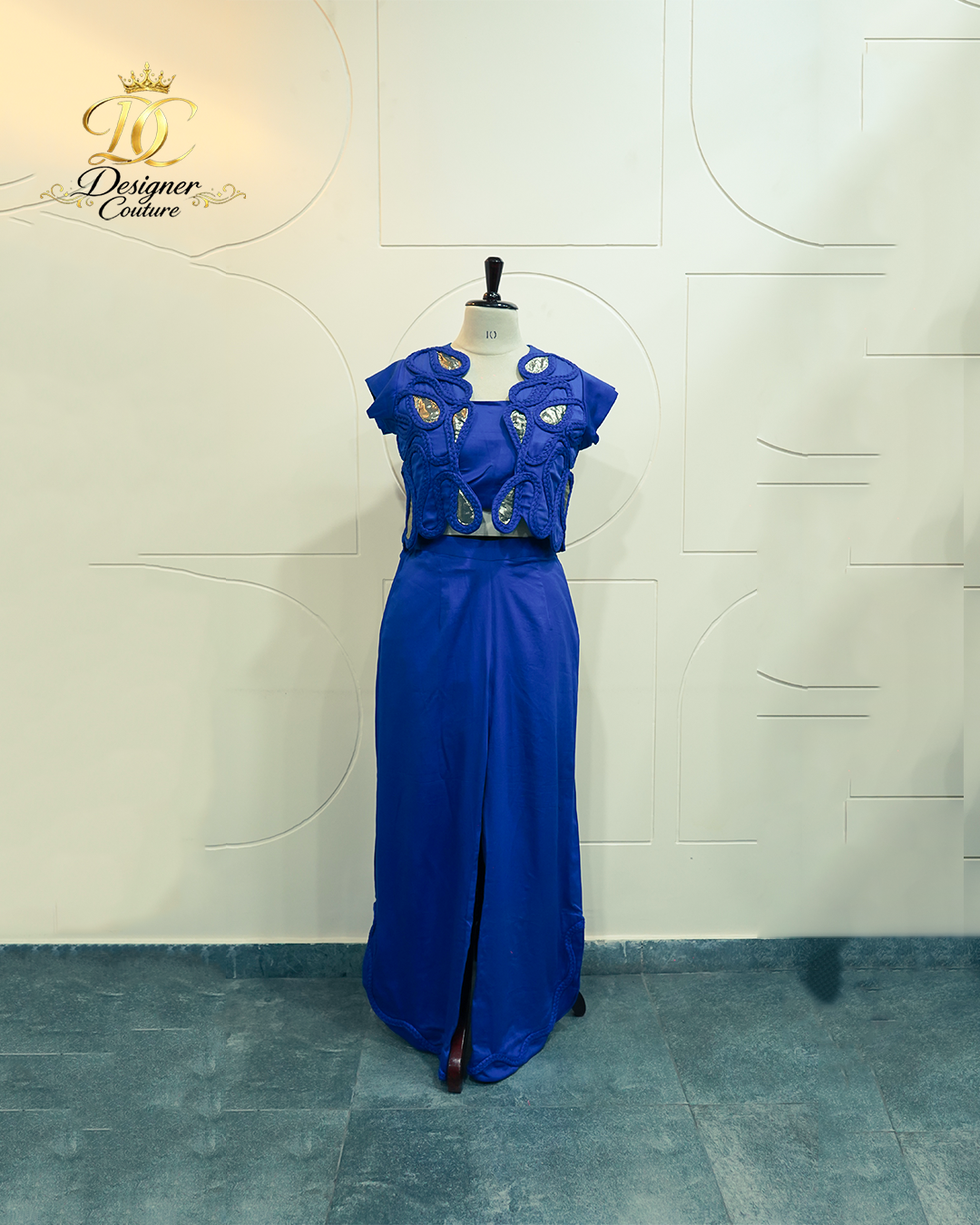 6 Royal Blue Embellished Jacket & Front-Slit Skirt Co-Ord Set - Image 1